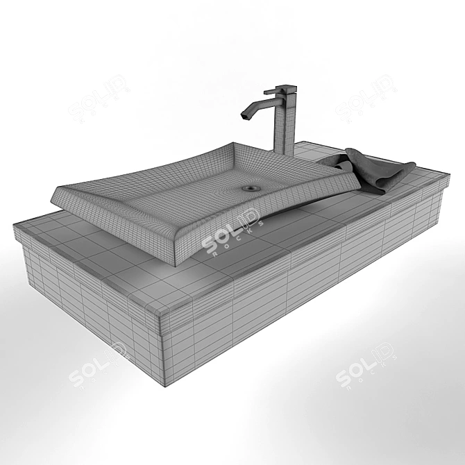 Elegant Towel-Ready Wash Basin 3D model image 2