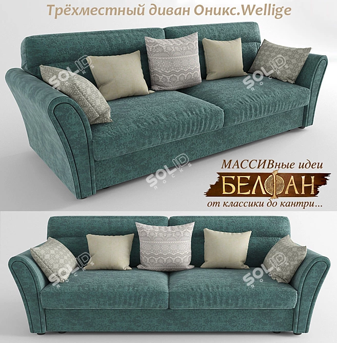 Oniks.Wellige Triple Sofa: Sleek and Stylish Design 3D model image 1