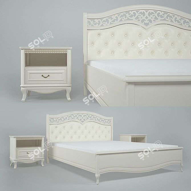 Elegant Verona Bed and Nightstand 3D model image 1