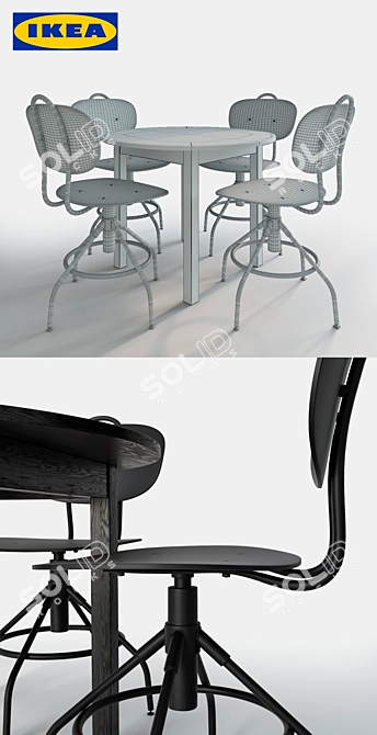 Ikea Bjursnas Table & Kullaberg Chair Set 3D model image 2