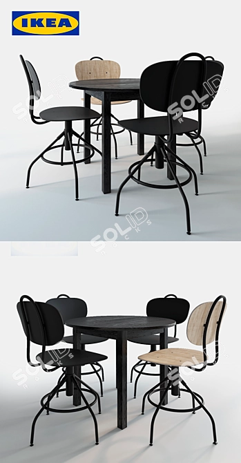 Ikea Bjursnas Table & Kullaberg Chair Set 3D model image 3