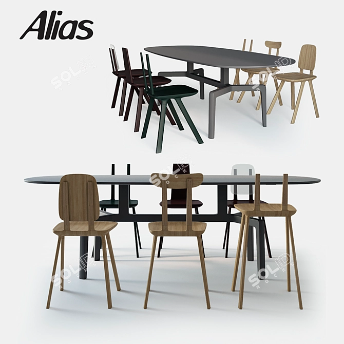 Elegant Alias Tabu Chairs and Stabiles Oval Table Set 3D model image 1