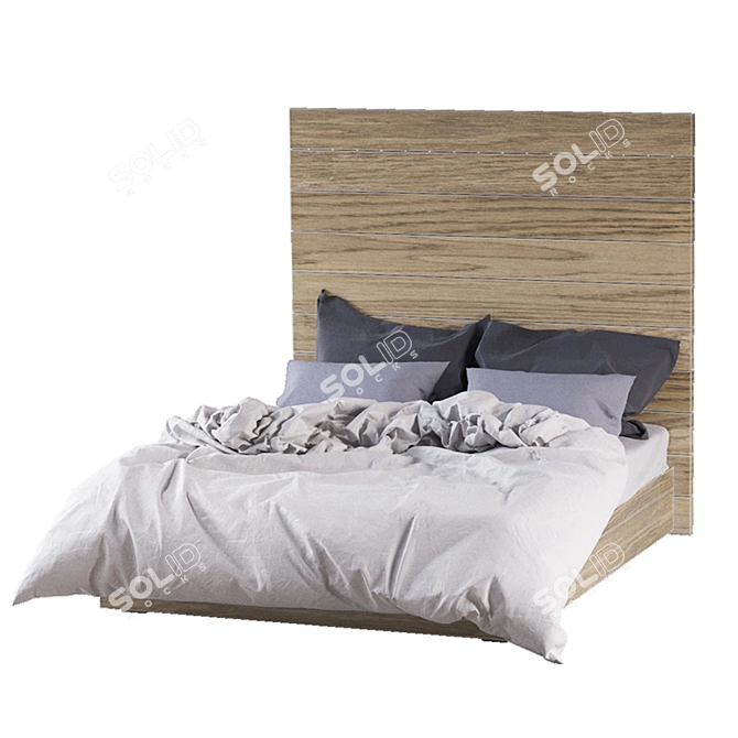 Wooden Backrest Bed 3D model image 1