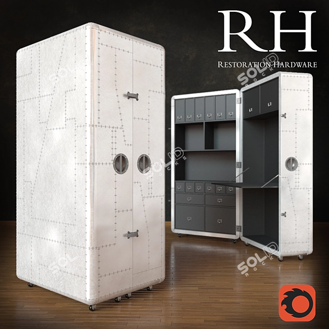 Restoration Hardware Secretary Trunk: Blackhawk Elegance 3D model image 1