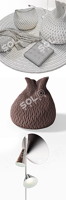 Cozy Knitted Poufs with Luminous Floor Lamp 3D model image 3