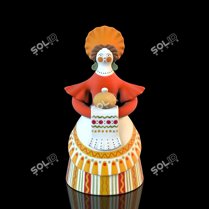 Dymkovo Toy Doll: 13cm Height 3D model image 1