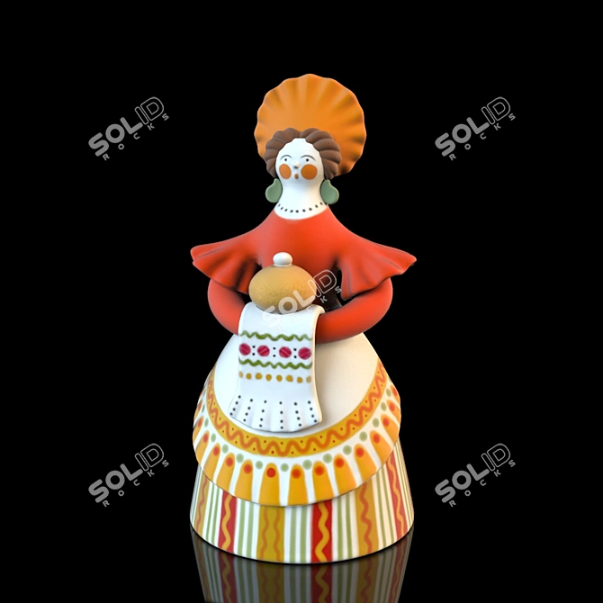 Dymkovo Toy Doll: 13cm Height 3D model image 2