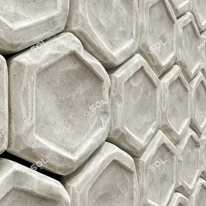 Seamless Stone Hexagon Panel 3D model image 2