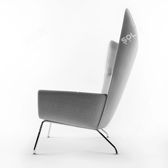 Limited Edition Wegner Wing Chair & Stool 3D model image 2