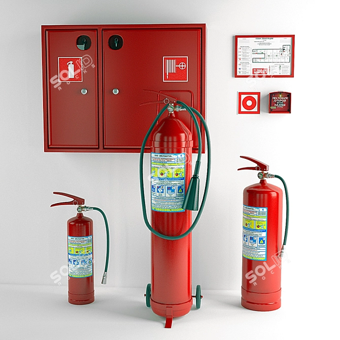 Fire Safety Combo: Extinguishers, Cabinet 3D model image 1