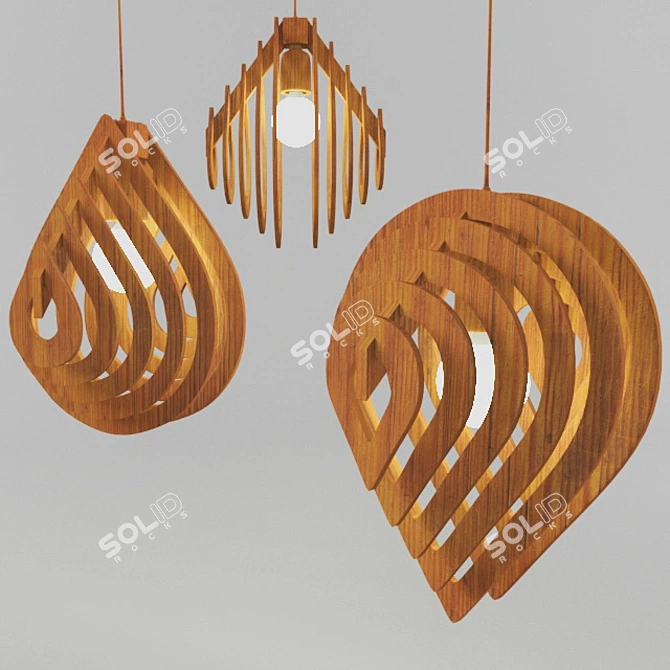 Wooden Water Drop Chandelier 3D model image 1