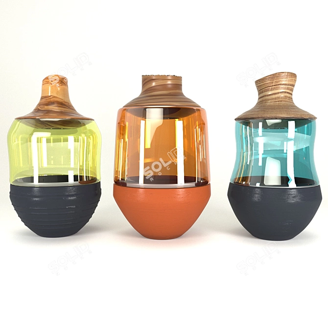 Versatile Stacking Vessels: Ceramic, Glass, Wood 3D model image 2
