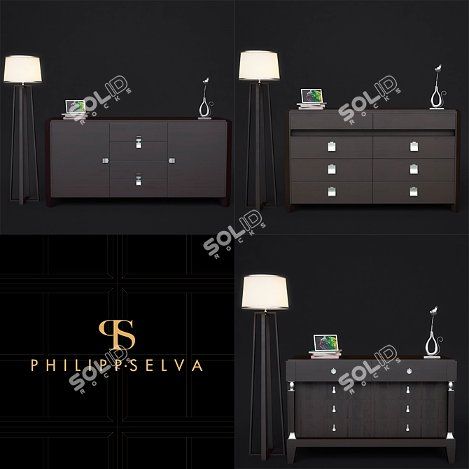 Elegant Italian Contemporary Comoda Set 3D model image 1