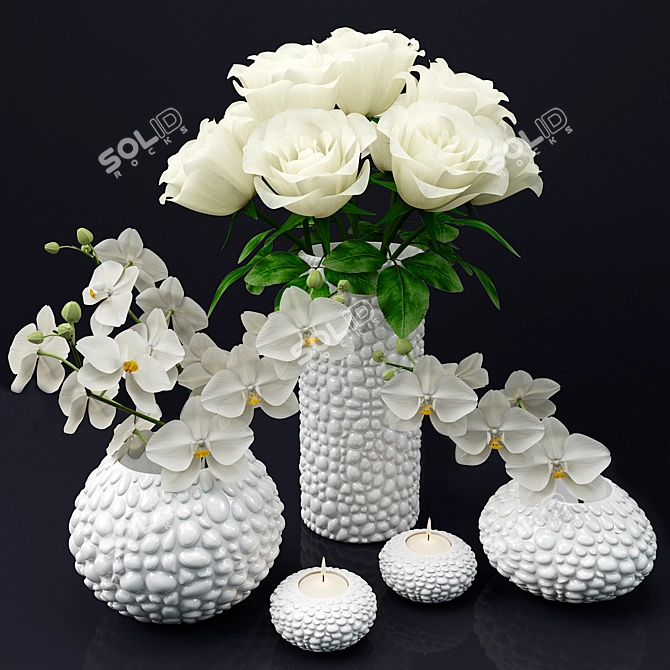 Elegant Floral Vase Set 3D model image 1