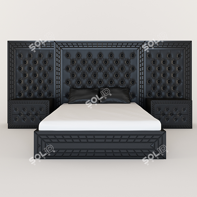 Sleek Headboard & Nightstand Bed 3D model image 1