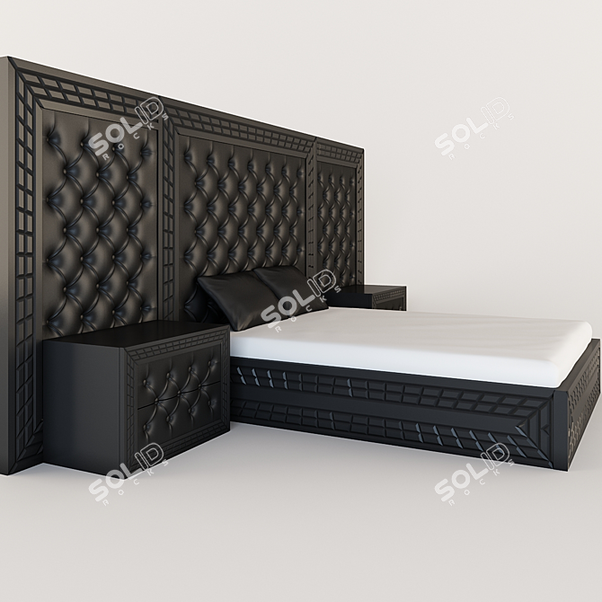 Sleek Headboard & Nightstand Bed 3D model image 2