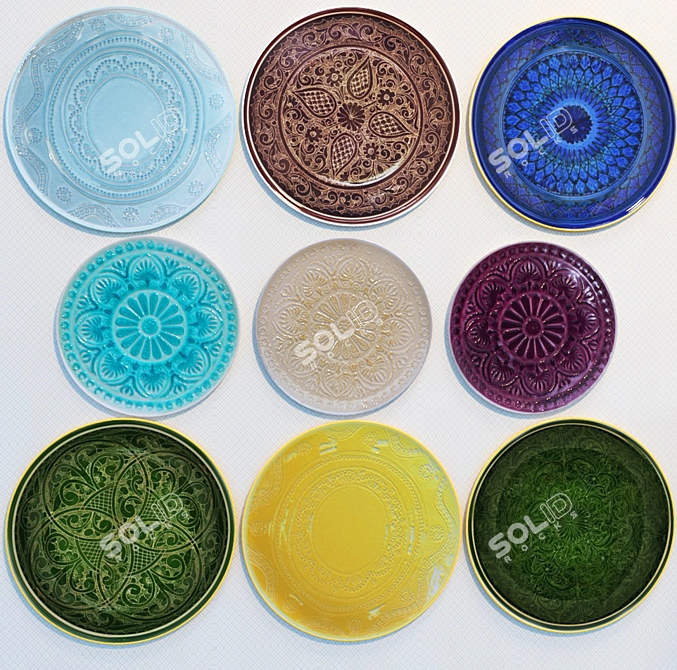 Exquisite Decorative Plates Set 3D model image 1