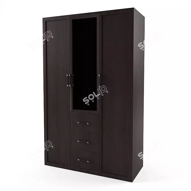 Elegant 3-Door Mirror Wardrobe 3D model image 1