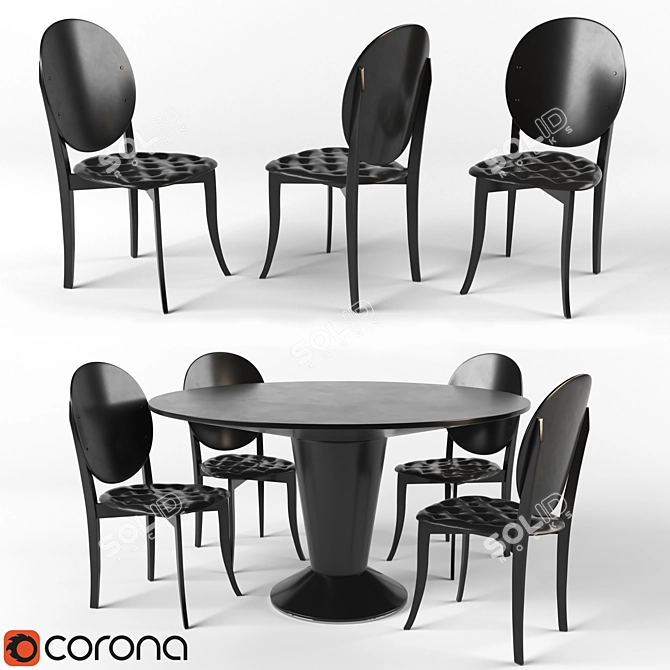 Sleek Ebony Dining Set 3D model image 1