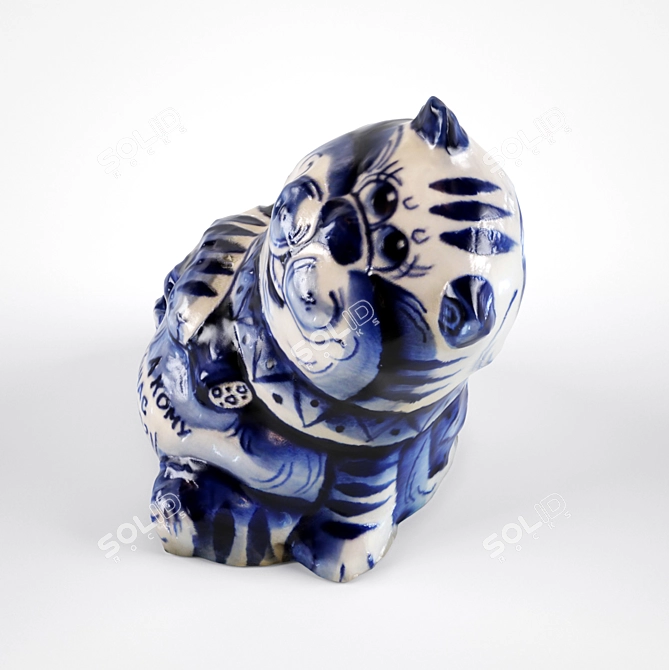 Elegant Porcelain Cat Figurine 3D model image 1