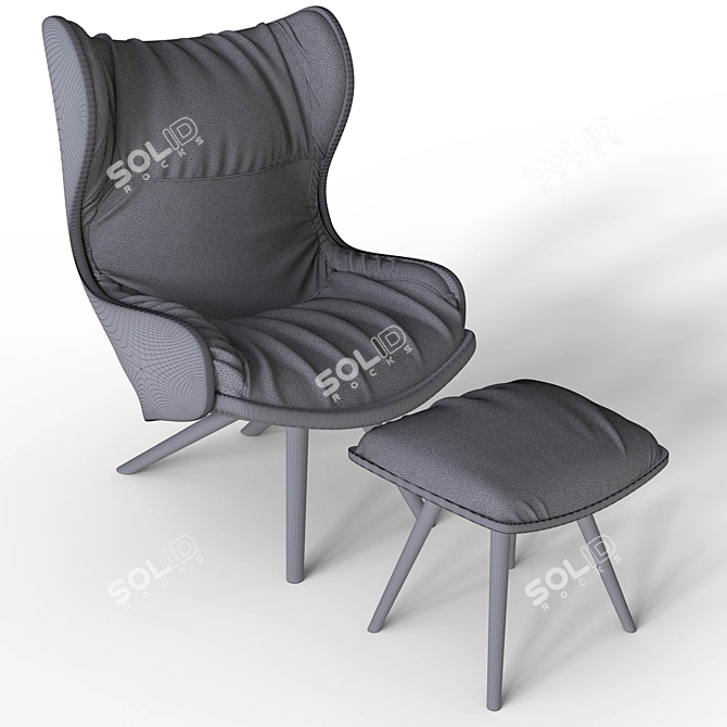 Luxurious Leather Armchair & Ottoman 3D model image 3