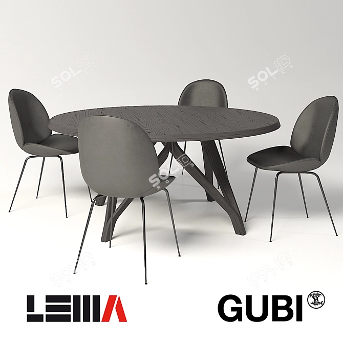 Elegant Beetle Dining Chair & Wow Table 3D model image 1