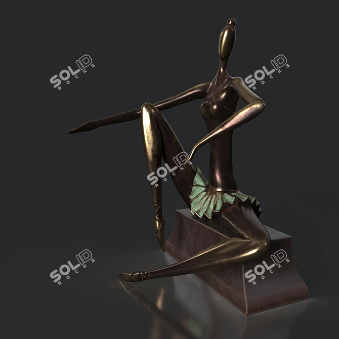 Title: Ballet's New Pointe Bronze Statue 3D model image 2