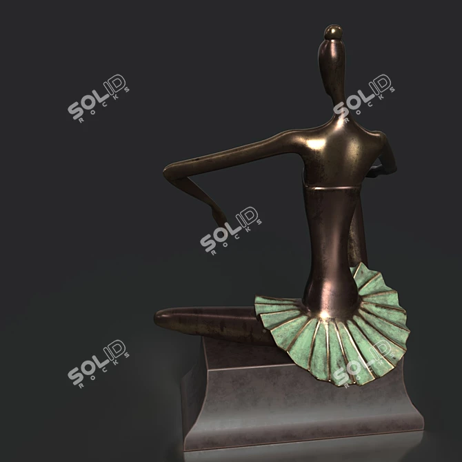 Title: Ballet's New Pointe Bronze Statue 3D model image 3