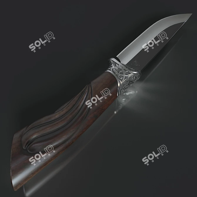 Engraved Hunting Knife 3D model image 2