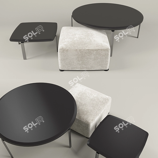 Compact Coffee Table + Pouffe 3D model image 1