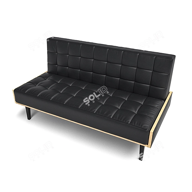 Black Leather Sofa with High Legs 3D model image 2