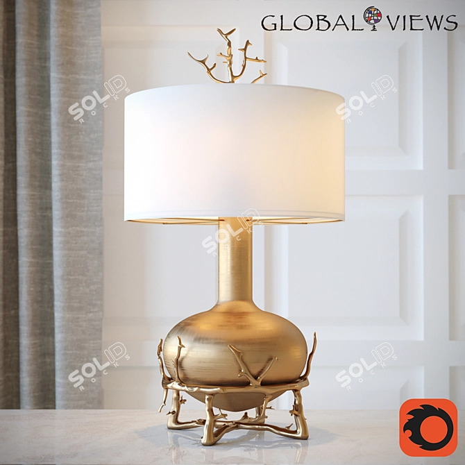 Sturdy Brass Twig Table Lamp 3D model image 1