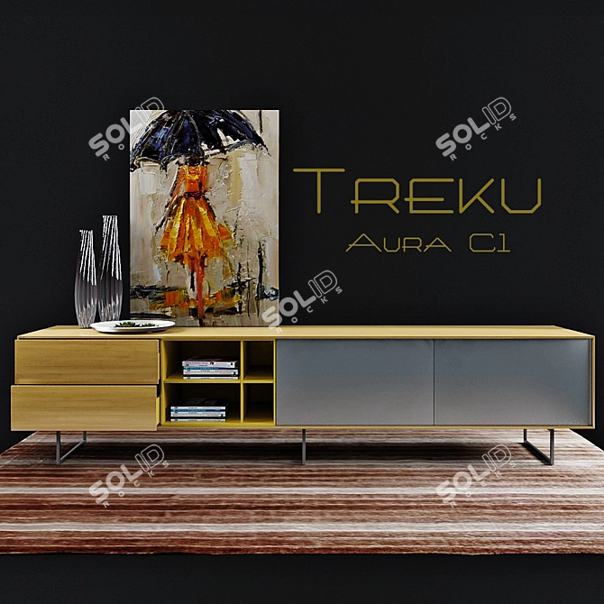 Sleek AV Stand with Decor - Treku Aura C1 3D model image 1