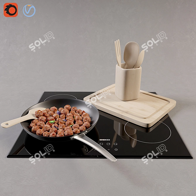 Sizzling Meatballs: Deliciousness in a Pan 3D model image 1