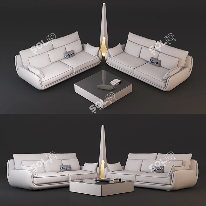 Modern 3-Seater Sofa Set: APPROCHE 3D model image 1