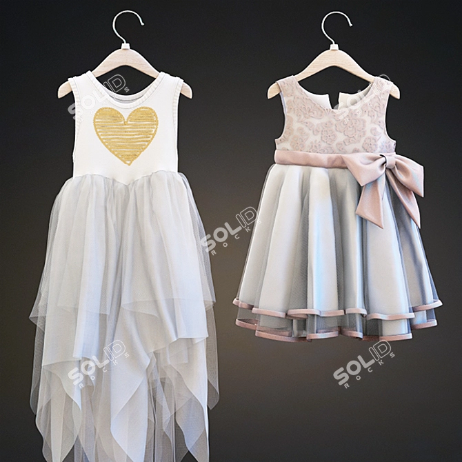 Twin Dresses: Adorable Fashion for Girls 3D model image 2