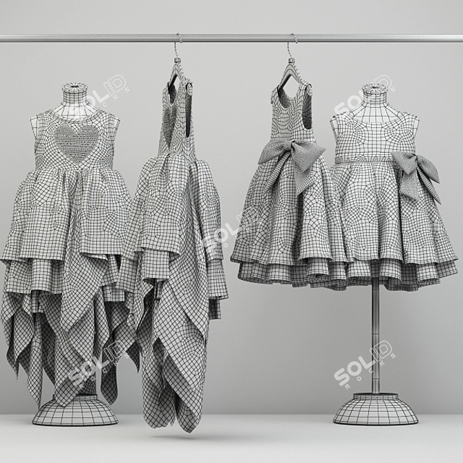 Twin Dresses: Adorable Fashion for Girls 3D model image 3