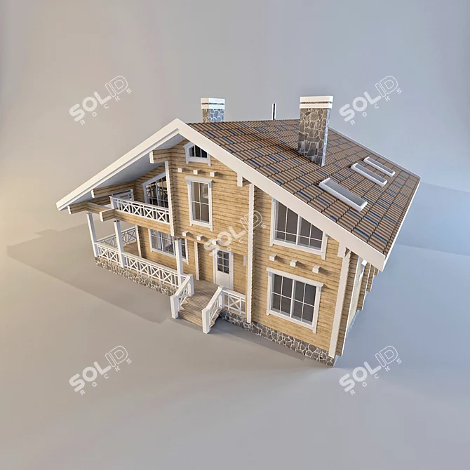 Cozy Log Home  143m²  Durable Materials 3D model image 2