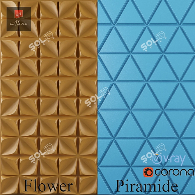 3D Gypsum Wall Panels - Flower & Piramide 3D model image 1