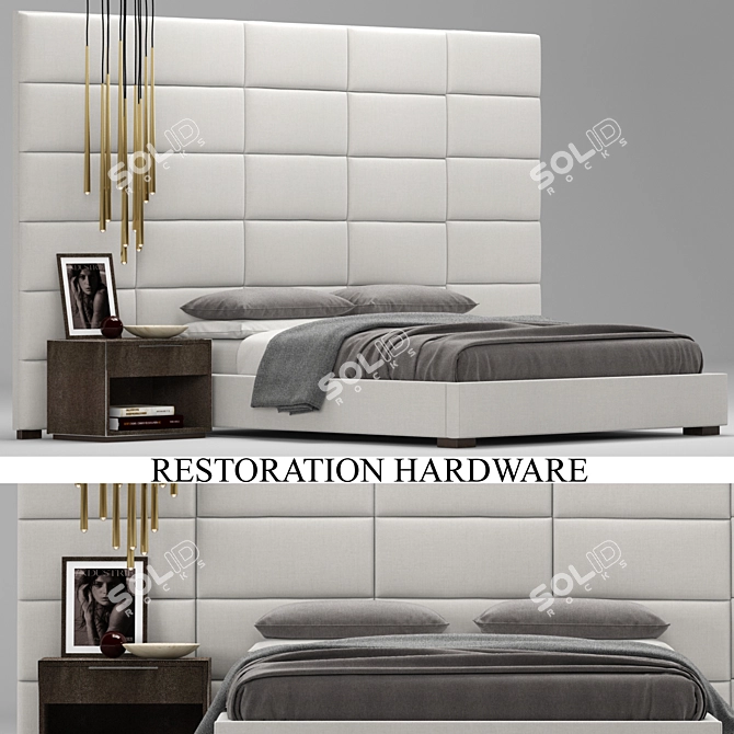 Rectangular Channel Extended Headboard Bed 3D model image 1