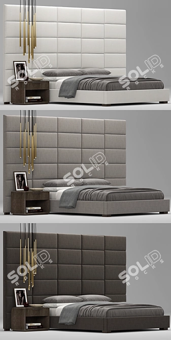 Rectangular Channel Extended Headboard Bed 3D model image 2