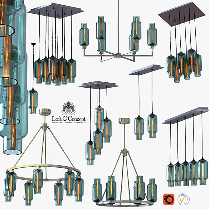 Modern Glass and Metal Pendant Lamp 3D model image 1