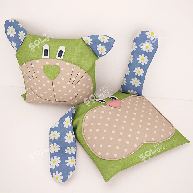 Cute Bunny and Teddy Pillow 3D model image 1