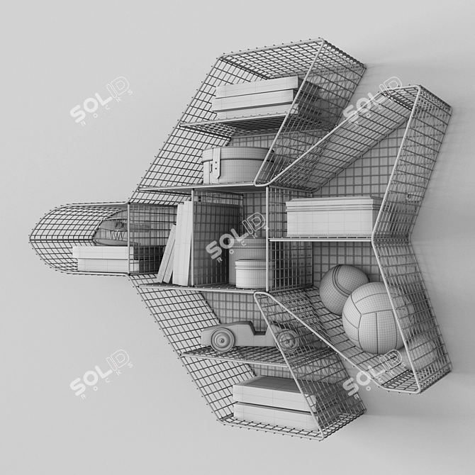 Industrial Wire Cubby Shelf - Jet Zinc 3D model image 3