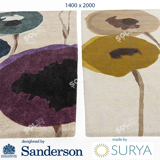 Sanderson Surya Collection: 100% Wool Designer Carpets 3D model image 2