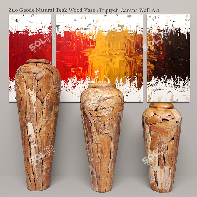 Organic Teak Wood Vase Set 3D model image 1