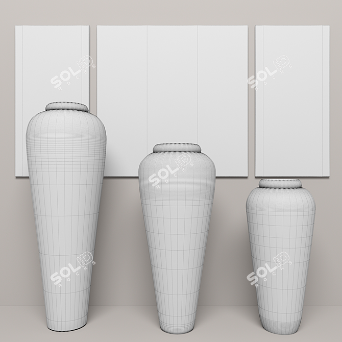 Organic Teak Wood Vase Set 3D model image 3