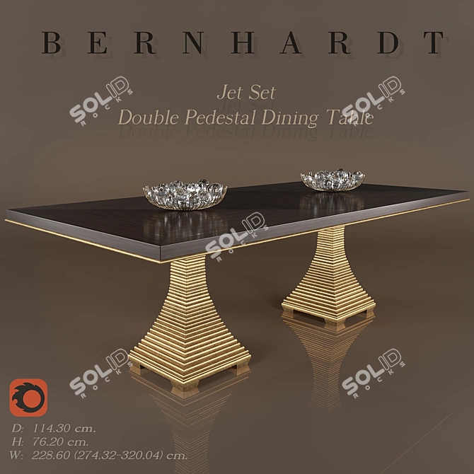 Elegant Jet Set Double Pedestal Dining Table 3D model image 1