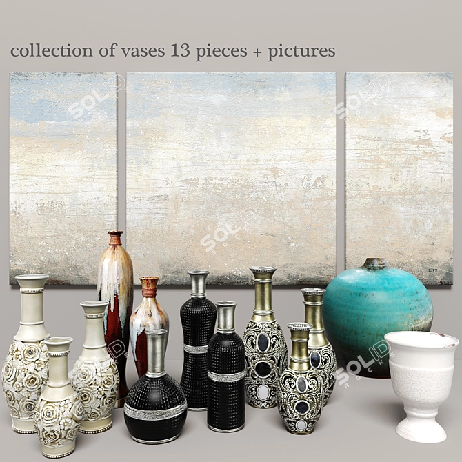 Elegance in Ceramics: 13-Piece Vase Collection 3D model image 1