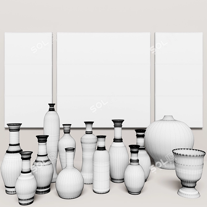 Elegance in Ceramics: 13-Piece Vase Collection 3D model image 3